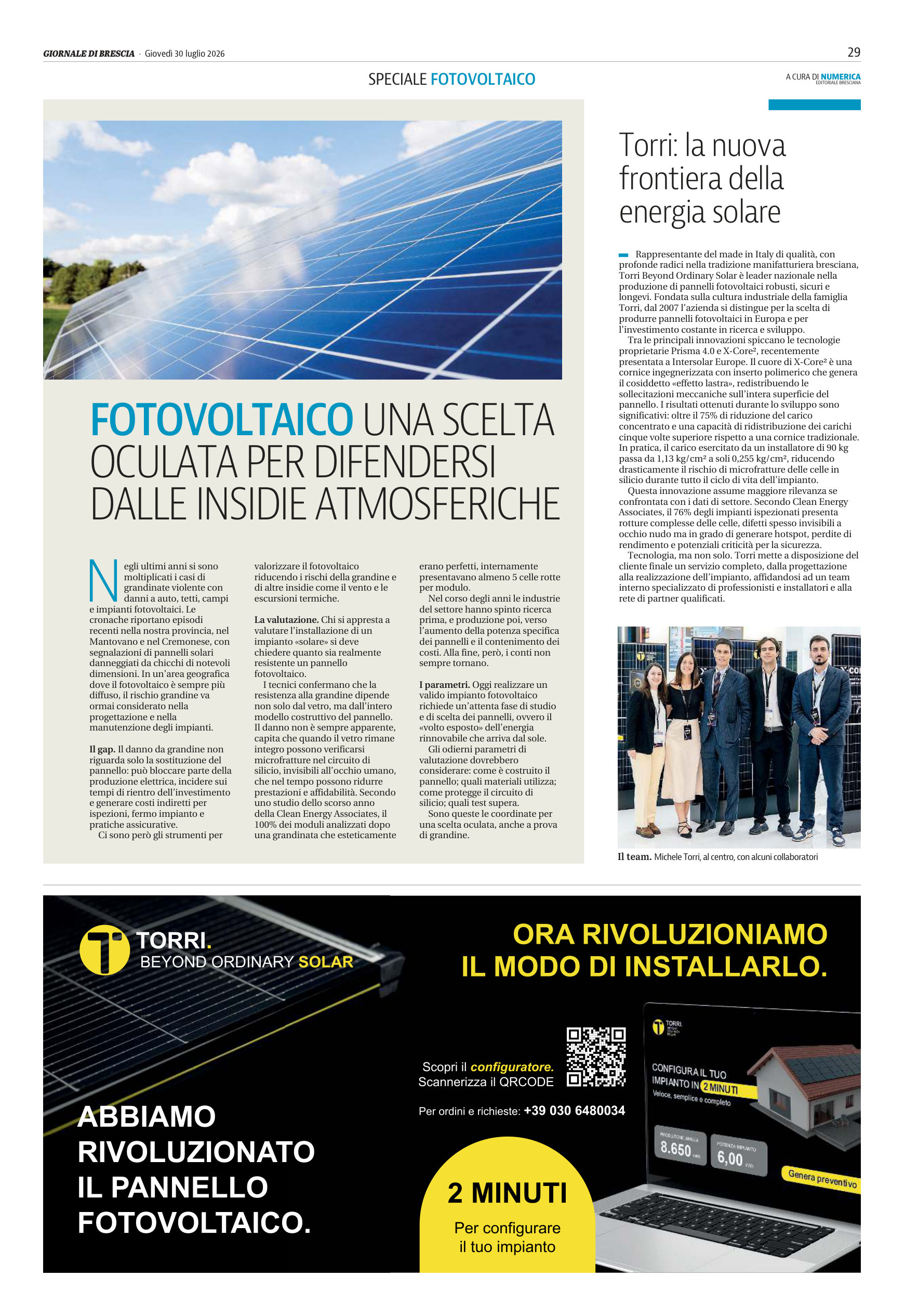Speciale Fotovoltaico — Giornale di Brescia (30.07.2026) — pagina 1