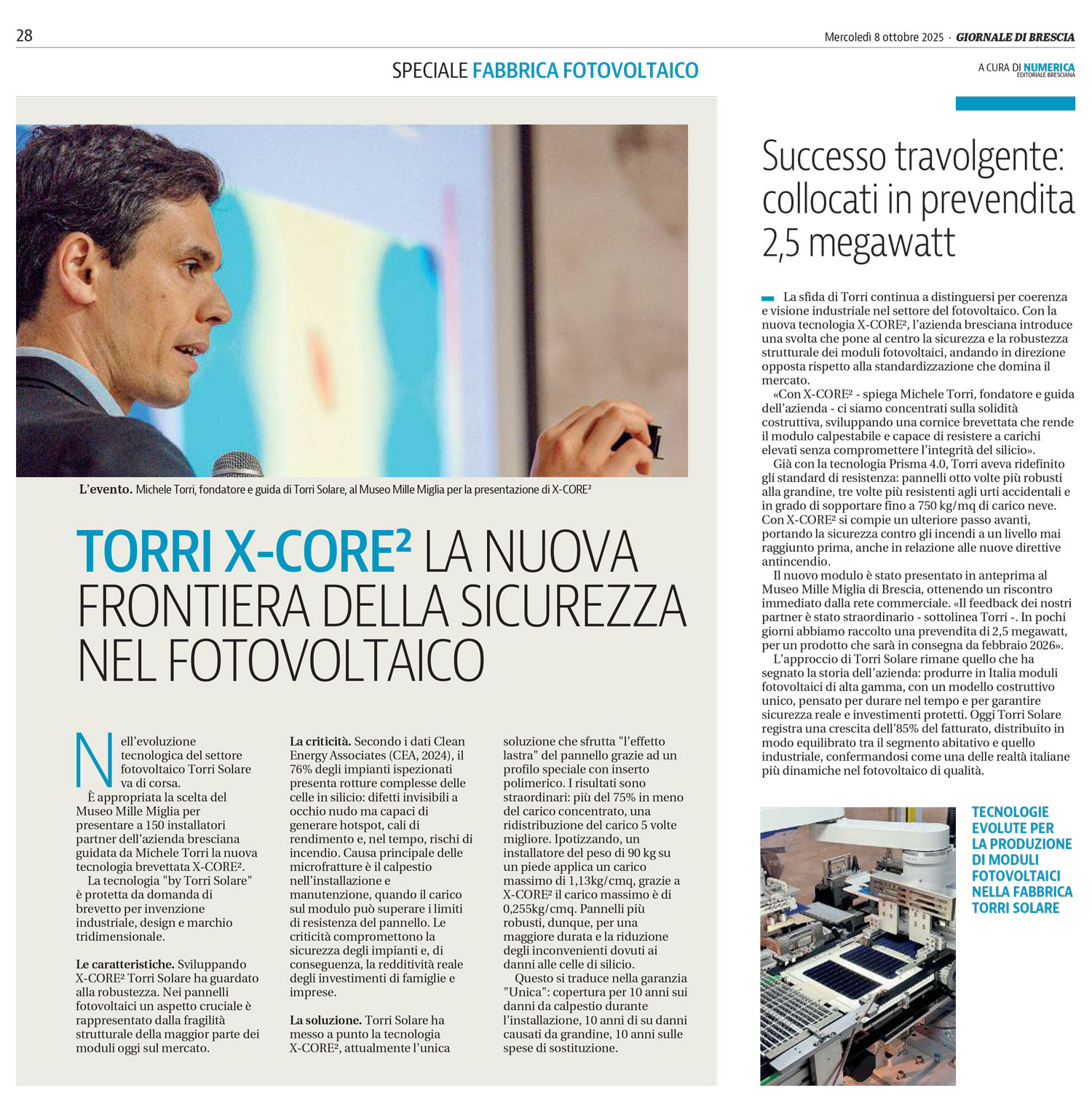 Giornale di Brescia Speciale Fabbrica Fotovoltaico Torri 8.10.2025